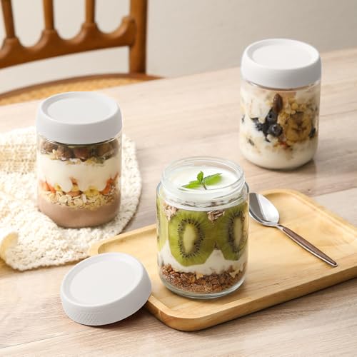 NETANY 6-pack 16oz Glass jars with Airtight Lids, Overnight Oats Containers with Lids, Wide mouth Mason Salad jars, Glass Food Storage Containers for Snacks Yogurt Spice Sugar-White - color: White