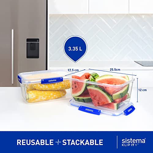 Sistema KLIP IT+ 3.35L Rectangle Food Storage Containers (3-Pack), Stackable & Airtight Food Boxes with Lids, Dishwasher, Freezer, & Microwave-Safe, BPA-Free, School Lunch Boxes - size: 3.35L (3-Pack)