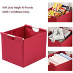 HOONEX Large Collapsible Storage Bins, Linen Fabric, Pack of 2, Storage Baskets with Wooden Carry Handles and Sturdy Heavy Cardboard, for Home, Office, Car, Nursery, Red - color: Red