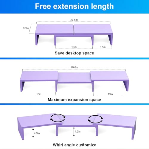 Desk Organizers and Accessories, Dual Monitor Stand Riser, Monitor Desk Shelf for Desktop Organization (Purple) - color: Purple