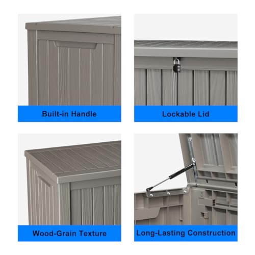 180 Gallon Outdoor Deck Box, Lockable Waterproof Outdoor Storage Boxes For Garden Tools,Indoor Cushions,Accessories Outside Storage Resin Weatherproof Container(Grey) - color: Grey, size: 180 Gallon