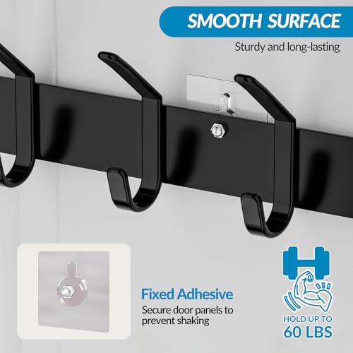 Over The Door Hooks Organizer, Over The Door Towel Rack with Mesh Basket, 10 Coat Hooks and 2 Wreath Hangers, Bathroom Door Organizer Back of Door Hanger for Bedroom, Kitchen(Black) - color: Black, size: 1 Basket