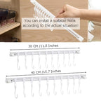 OULIGET Utility Slide Rail Hook,Under Cabinet Kitchen No Punching Hooks for Hanging Utensil,Bathroom Bedroom Office Wall Door Rack with 10 Hooks,15.7 and 11.8 Inches,2Pieces - color: White