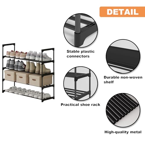 Calmootey 4-Tier Shoe Rack, Tall Large Capacity 20 Pairs Shoes Storage Organizer, Stackable Wide Shoe Shelf for Entryway, Hallway, Black - size: 4-Tier