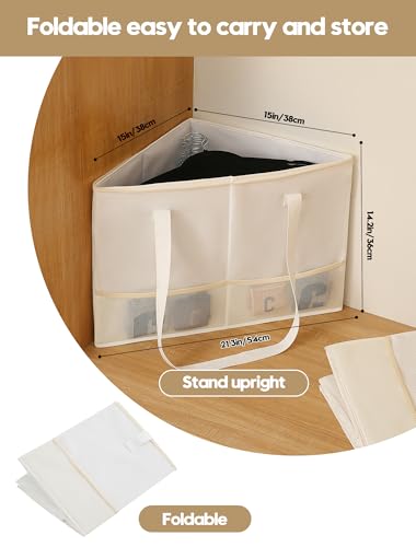2 Pack Rigid Hanger Organizer, Triangle Storage Bin with Lid, Hanger Holder Stand for Space Saving, Clothes Organizer Stacker for Closet Laundry Rooms - color: Beige