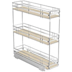 ROOMTEC 3-Tier Pull Out Cabinet Organizer Spice Rack for Narrow Cabinet 7" W x 20½" D, Slide Out Wood Shelves Storage for Kitchen - size: 7" W x 20½" D, 3 Tier, Wood Shelves