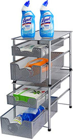 Simple Houseware Stackable 2 Tier Sliding Basket Organizer Drawer, Silver - color: Silver, size: 2-Tier