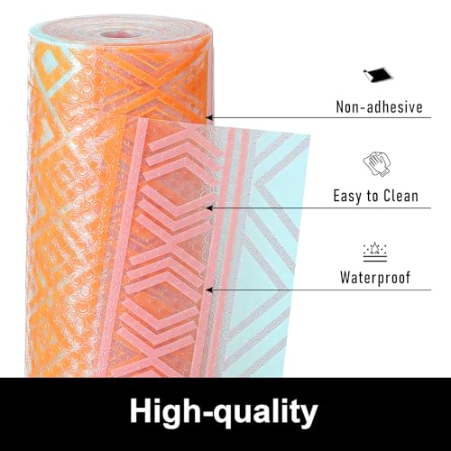 Cooyes Shelf Drawer and Cabinet Liner, Washable Oil-Proof Shelf Liners for Kitchen Cabinets, Shelves, Refrigerator, Non-Adhesive Drawers Mats（23.6" W x 236" L） - color: Transparent Boho, size: 23.6"W x 236"L