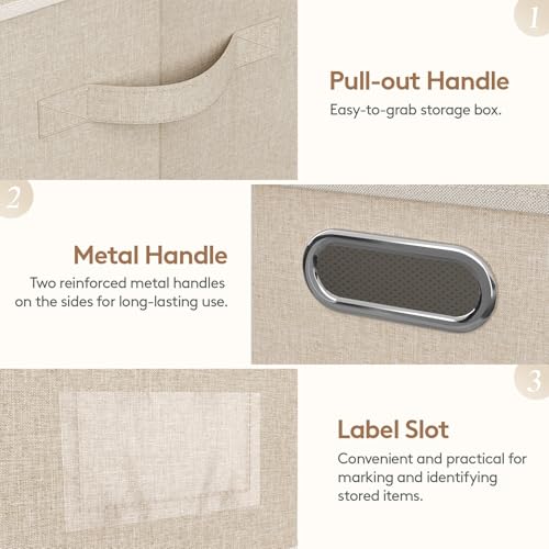 Lifewit Clothes Storage Bins with Lids, Fabric Foldable Storage Boxes with Handles, Decorative Closet Organizer, Stackable Cube Baskets Container for Bedroom, Office, 34.5L Large Beige, 2 Packs - size: Large