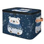 Custom Storage Basket with Name, Personalized Storage Bins with Zipper Lid, Foldable Fabric Storage Box Large capacity with Handle Snowflake White Bear - color: Option 1