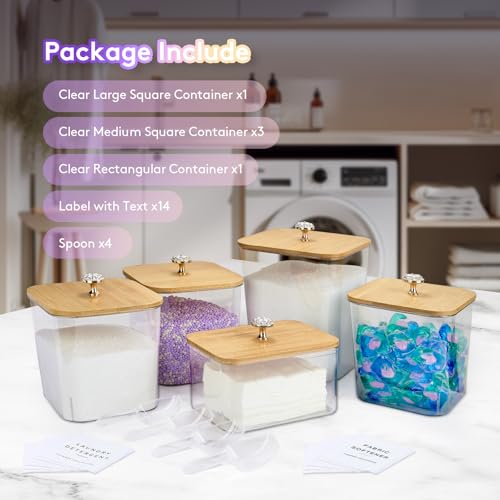 POLRAI 5 Pack Laundry Pod Containers and Dryer Sheet Holder, Laundry Room Organization Storage Containers with Lids and Labels for Detergent Pods Dry Sheet Organizing - color: Natural, size: 3+1+1 Pack