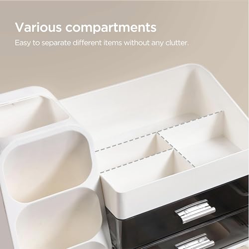 HBlife Makeup Organizer with Brush Holder for Vanity, Large Plastic Bathroom Countertop Organizer Skin Care Storage, Easy to Store Lipsticks, Nail Polishes, Perfumes, Eyeshadow Palettes, White - color: White, size: Large