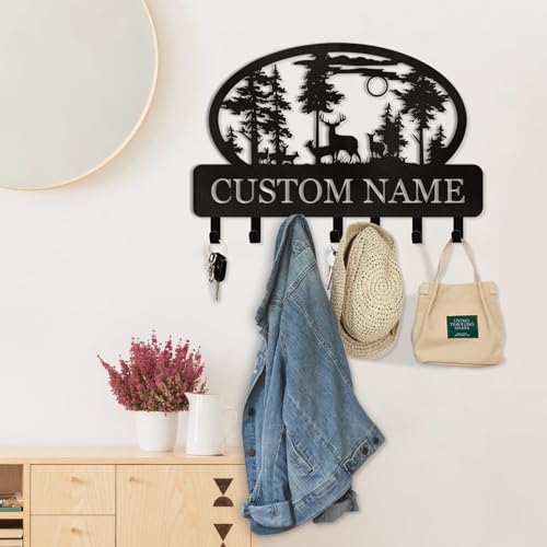 Dyoart Personalized Key Holder for Wall, Custom Metal Deer Cabin Key Hooks with Name, Metal Key Holder Hooks Organizer Rack, Key Hanger Decor for Kitchen, Entryway, Hallway, Office, Doorway - color: 07 Deer