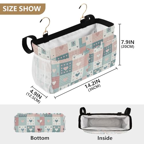 Bedside Caddy Hanging Storage Bag Simple Checkered Hearts Bedside Organizer Caddy for Bunk, Dorm Room, Hospital Beds - Place Magazines / Remotes / Keys