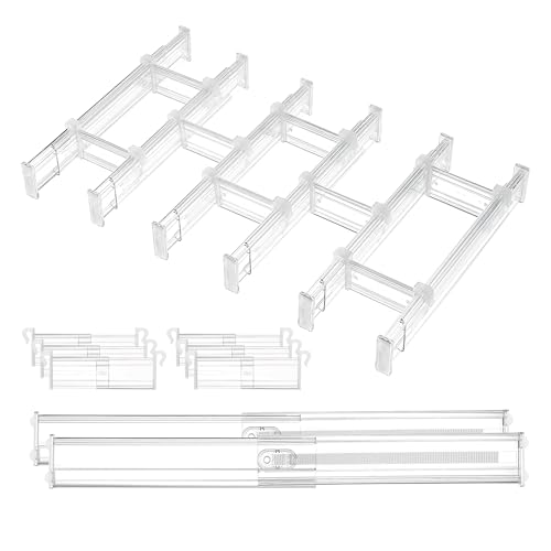 Vtopmart 2.36” Drawer Dividers with Expandable Inserts, 12.8"-22.3" Adjustable Kitchen Drawer Organizer, Clear Plastic Organizer Separator for Flatware, Utensil, Cutlery, 8 Dividers with 14 Inserts - size: Short-2.36" with Inserts