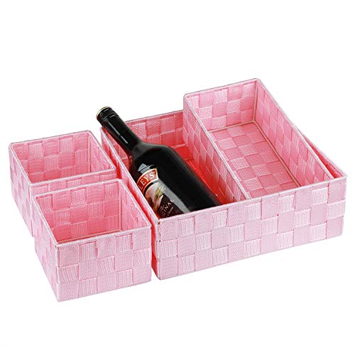 Posprica Woven Storage Baskets for Organizing, Small Baskets Cube Bin Container Tote Organizer Divider for Drawer, Closet, Shelf, Dresser, Set of 4(Pink) - color: Pink