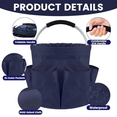 Cleaning Caddy with Handle and 6 Pockets, 17L Cleaning Supplies Organizer, 600D Oxford Fabric Storage Basket, Multifunctional Bucket Bag for Picnics, Camping, Gardening, Bathing (Dark Blue) - color: Dark Blue