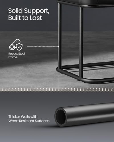 VASAGLE EKHO Collection - Storage Bench for Entryway, Ottoman Bench with Steel Frame, 43.3-Inch Wide, Synthetic Leather, Living Room, Mid-Century Modern, Loads 660 lb, Ink Black ULOM085B01 - color: Ink Black, style: Steel Frame Bench