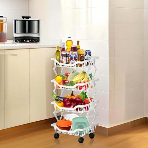 Rolling Rack Storage Cart, Foldable Metal Organizer with casters, Multi-Level Shelf for Kitchen, Office, Laundry, White 4-Tier 14.17" L x 10.71" W x 29.5" H - color: White, size: 4 Tier