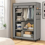 Calmootey Portable Closet Organizers, Clothing Storage, Wardrobe with 6 Shelves and Hanging Rod, Non-Woven Fabric Cover with 4 Side Pockets, Grey - color: Grey