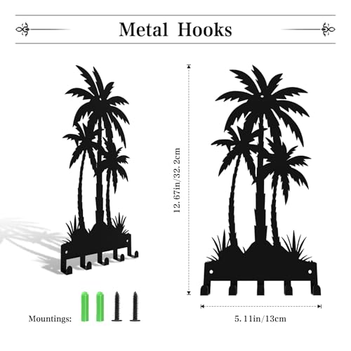 Key Holder Wall Mount with 5 Hooks Entryway Hanger for Car Key Ring Metal Keys Holder on wall Black Key Rack for Home Decor Offcie Appartment - color: Coconut Trees