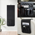 RETON Sofa Armrest Organizer with 5 Pockets, Non Slip Remote Control Caddy with 8 Pieces of Hook and Loop Fasteners, Armchair Caddy Holder Storage for Magazine Recliner Book TV Phone (Black) - color: Black