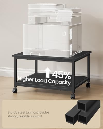 VASAGLE Printer Stand with Locking Wheels, Industrial Mobile Cart, Under Desk Printer Table for Home Office, 23.6 x 19.7 x 13.5 Inches, Storage Shelf, 2-Tier, Ebony Black - color: Ebony Black, size: 2 Tiers/Large
