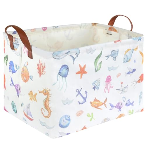 Rectangle Fish Basket,Ocean Animals Waterproof Kids foldable Laundry Basket,Nursery Hamper,Boys and Girls Hamper,kids Room decor, kids toy organizer,Gift basket(Ocean Animals) - color: Ocean Animals