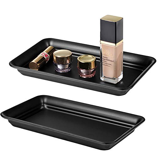 Vintage Farmhouse Decor Metal Vanity Tray(2 Pack),Countertop Guest Hand Towel Storage Organizer Tray Dispenser, Sturdy Holder for Perfume,Cosmetics, Jewelry, Makeup Bathroom Organizer (Black) - color: Black, size: 2 Pack (9.9" x 5.9" x 1.1")
