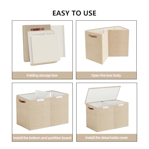 Bagnizer Large Toy Storage Box with Lids, Collapsible Sturdy Baby Storage Organizer Chest Bin Basket for Kids, Boys, Girls, Playroom, Nursery, Bedroom, Closet 25"x13"x16" (Khaki) - color: Khaki