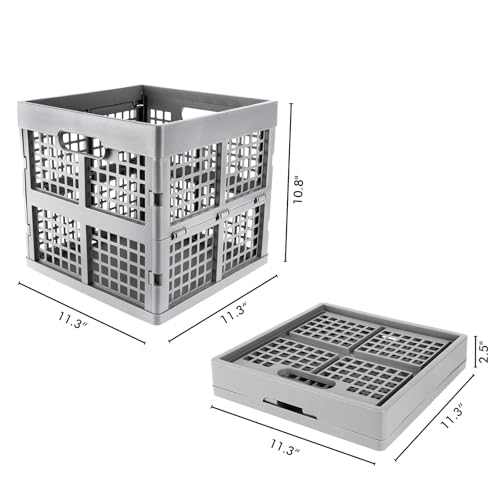 Eslite 3-Pack Collapsible Plastic Storage Crates,Foldable Crates for Storage,16L (Grey) - color: Grey