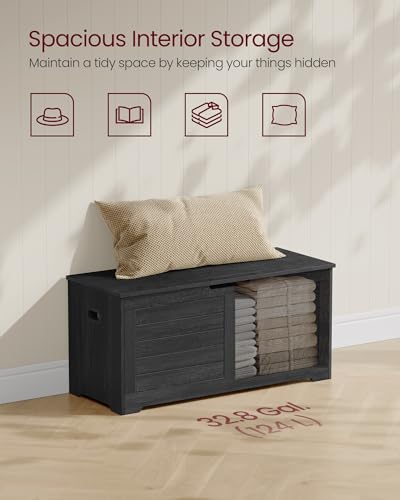 VASAGLE Storage Chest, Storage Bench with 2 Safety Hinges, Farmhouse Style, 15.7 x 39.4 x 18.3 Inches, for Entryway, Bedroom, Living Room, Charcoal Gray ULSB061B01 - color: Charcoal Gray, size: 39.4''W