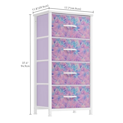 DWVO Dresser with 4 Drawers - Storage Tower Unit, Dresser for Bedroom, Living Room, Closets - Sturdy Steel Frame, Wooden Top & Easy Pull Fabric Bins, Purple - color: Cool Purple