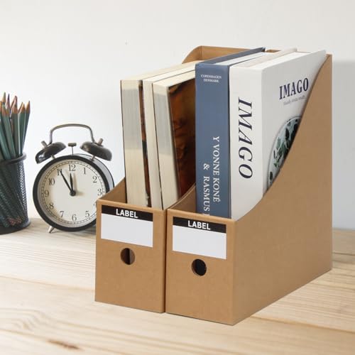 12 Pcs Cardboard Magazine File Holder Boxes with Labels, Magazine Holder Desk Organizer for Documents Storage, Foldable Folder Holder File Organizer Box Vertical File Folder Box for Desk