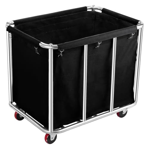 Commercial Laundry Cart with Wheels, 400L Large Capacity Heavy Duty Stainless Laundry Basket,Laundry Sorter for Clothes Storage,330 lbs Load (Black) - color: Black