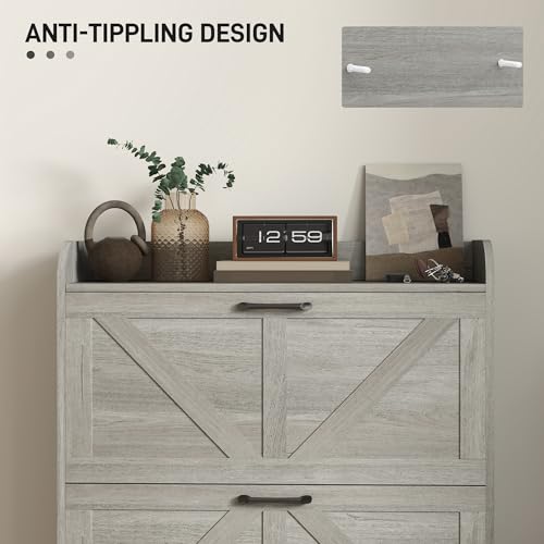 HOMCOM Shoe Storage Cabinet with 2 Flip Drawers, Legs, Farmhouse Freestanding Narrow Shoe Cabinet, Slim Hidden Rack Organizer for Entryway, Hallway, Light Gray Wood Grain - color: Light Gray