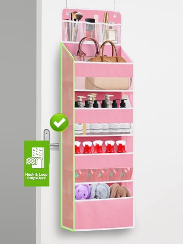 2 Pack Over The Door Organizer, Hanging Storage Organization with Large Capacity Pockets, Swing-Proof Behind Door Storage Shelf for Kicthen Bedroom Nursery Kids Toys Shoes,Pink - color: Pink, size: 2 pack