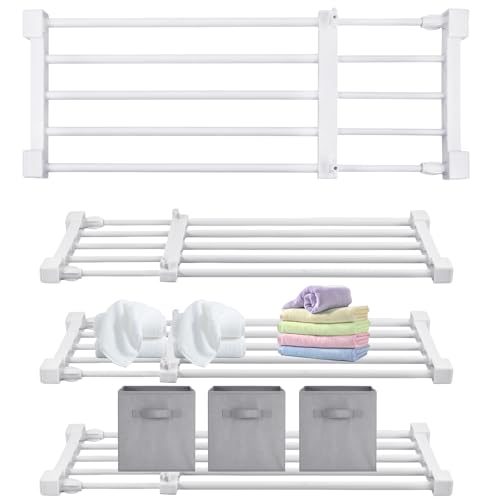 Geetery 4 Pcs Closet Tension Shelf Metal Expandable Closet Shelf Dividers Adjustable DIY Shelf Separators in Closet Tension Rod Storage Rack for Cabinet Kitchen Wardrobe (19.7''-31.5'' X 9.45'') - size: 19.7''-31.5'' x 9.45''