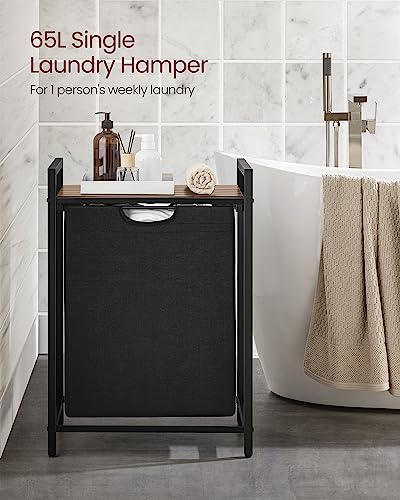 VASAGLE Laundry Hamper, Laundry Basket, Laundry Sorter with A Pull-Out and Removable Bag, Shelf, Metal Frame, 17.2 Gallons (65 L), 19.7 x 13 x 28.4 Inches, Black and Rustic Brown UBLH101B01 - color: Black + Rustic Brown, size: 1 Bags - 65 L