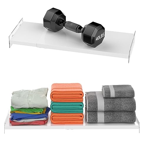 Slideep Expandable Closet Tension Shelf, Metal Adjustable Wardrobe Shelves Organizer System with Strong Seamless Sticker for Kitchen, Wardrobe, Cupboard 2 Pack (L:16.9'' to 31.5"; W:11.8") - size: 11.8"D x 16.9"W