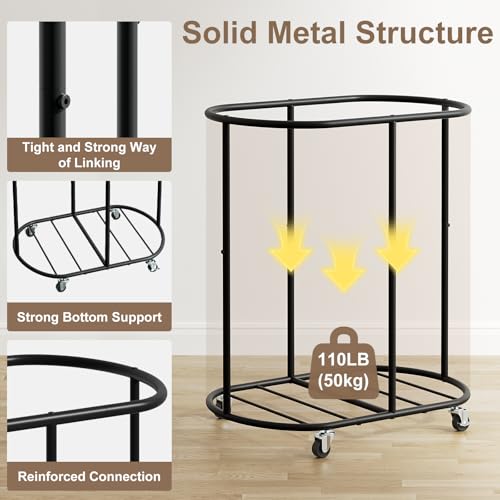 200L Double Laundry Hamper with Lid and Wheels, Large Oval Rolling Laundry Basket 2 section, Sturdy Metal Laundry Cart with 2 Removable Bags, Dirty Clothes Organizer for Home, Dorm, Black - color: Black, size: 200L(24.8"L x 16.9"W x 31.5"H)