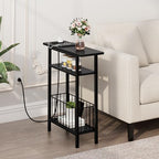 Vagusicc Narrow Side Table with Charging Station, 3-Tier Skinny Side End Table for Couch, Small End Tables for Small Spaces, 25.2" Tall Slim Nightstand Bedside Table for Living Room, Bedroom, Black - color: Black, style: With Plug