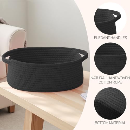 JMvicyroam Woven Basket,Small Rope Storage Bin with Handles & Ribbon Bag, Organizer for Shelves Closets,Gift Basket Empty for Birthday,Books,Dog Toys, Black/2 Pack - color: Black, size: 2 Pack