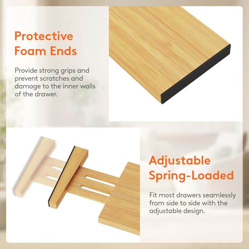 Lifewit 4" High 8 Pack Bamboo Drawer Dividers 31-40cm/12-16 Adjustable Wooden Drawer Organizer for Clothes/Utensils, Expandable Drawer Separator for Dresser/Kitchen/Bedroom/Office Organization - size: 4"H, 12-16"L