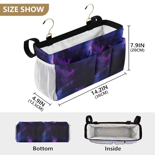 Bedside Caddy Hanging Storage Bag Galaxy Purple Bedside Organizer Caddy for Bunk, Dorm Room, Hospital Beds - Place Magazines / Remotes / Keys