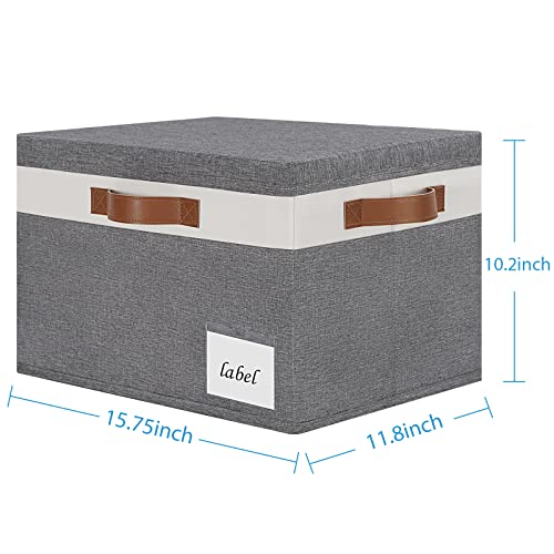 Extra Large Storage Bins with Lids, Foldable Fabric Storage Baskets with Lids, Sturdy Storage Boxes with Labels and 3 PU Handles for Closet Home Bedroom Office (32L, 3 Packs, Grey&White) - color: Grey with White, size: Extra Large-3pcs