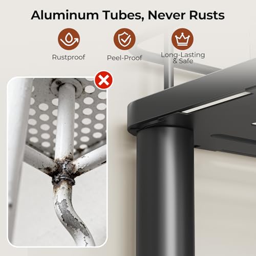 Orimade Rustproof 2 Tier Floor Standing Corner Shower Caddy Organizer with Toothbrush Holder, Large Spacing Floor Shower Shelf Rack Storage Stands with Hooks for Bathroom Kitchen, Black - color: Black, size: 2 Tier