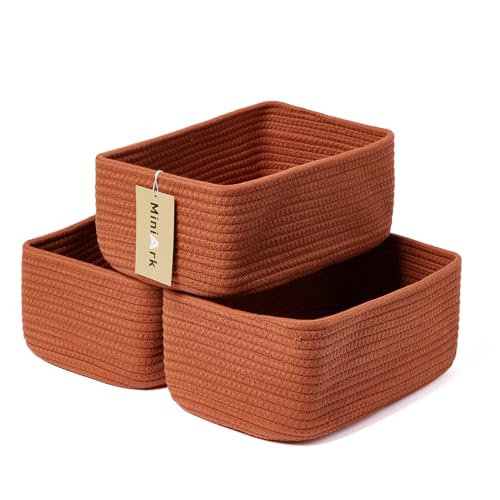 MiniArk Small Storage Baskets for Organizing | Closet Organizer Bins | Shelf Toy Basket | Woven Rope Baskets | Cube Decorative Box | Shallow Basket | 11.5x7.5x4.7” | 3 Packs Oxide Red - color: Oxide Red, size: 3pcs-L11.5xW7.5xH4.7"