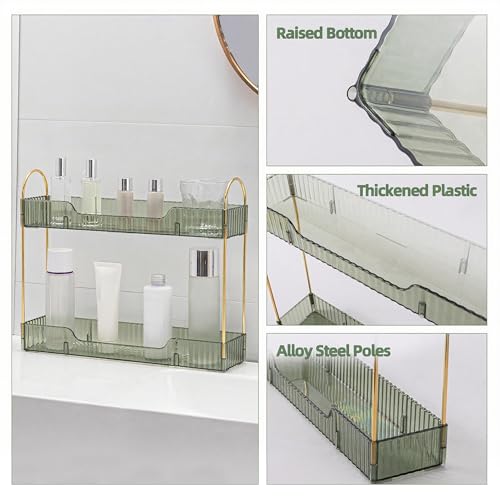 YCIA&DONE 2 Tiers Narrow Vanity Makeup Organizer, Bathroom Organizers Countertop Slim, Perfume Holder Skincare Storage Cosmetic Shelf Spice Rack, for Small Desktop Counter Space, Vintage Green - color: Vintage Green