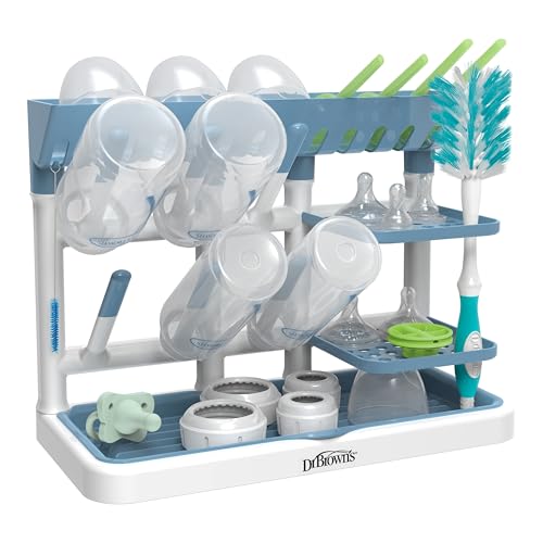 Dr. Brown's Baby Bottle Drying Tower, Stand-Up Countertop Drying Rack with Organized Storage for Baby Essentials, Space Saving Vertical Rack, Blue/White - color: Blue/White